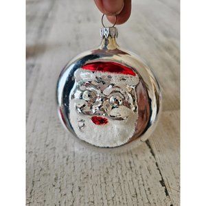 Vintage Germany Santa Mercury‎ glass circular flocked ornament Xmas tree